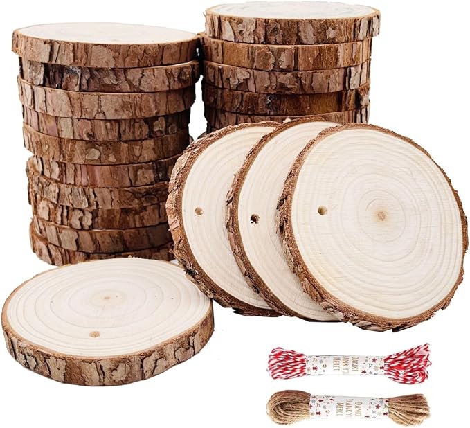 Unfinished Natural Wood Slices 25Pcs 3.1-3.5 inch Wood Coaster Pieces Craft by WilliamCraftCalifornia