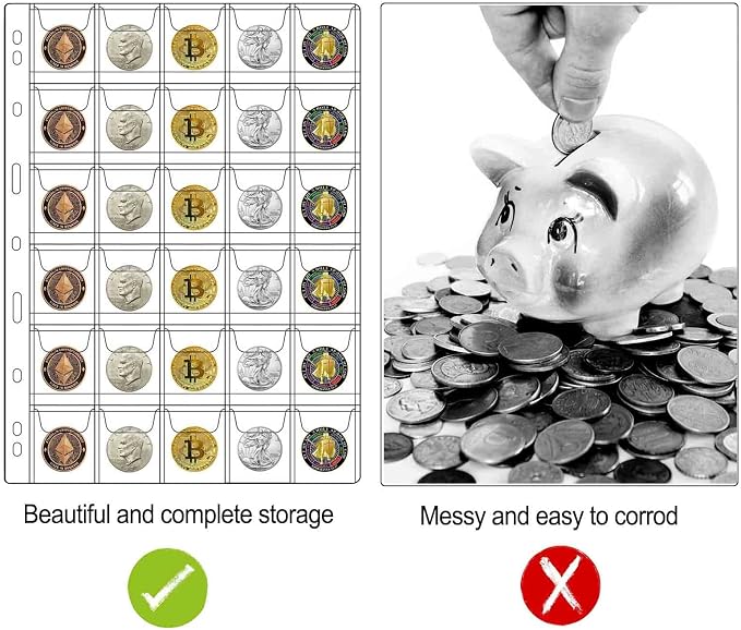 42-Pocket Coin Pages for Collectors, Standard 9-Hole Coin Collection Pages fit - Image 6