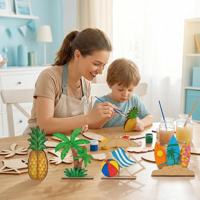 DIY 3D Summer Wood Crafts to Paint, 4 Styles DIY Blank Unfinished Wooden Slices - Image 4