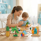 DIY 3D Summer Wood Crafts to Paint, 4 Styles DIY Blank Unfinished Wooden Slices - Image 4