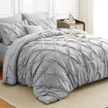 HIMEET Pintuck Bed in a Bag, 7 Pieces King Size Comforter Set Light Grey by Unknown