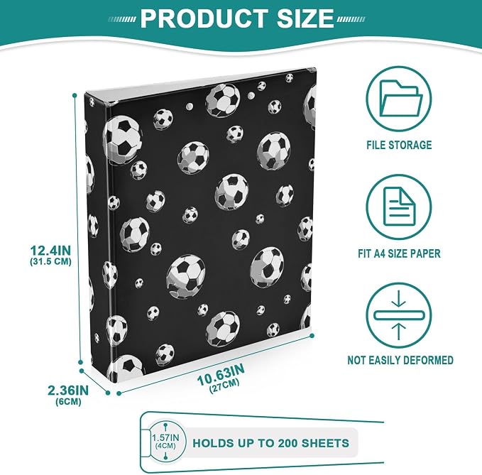 Ice Fire Football Round Ring Binders 1.5 Inch Soccer Navy Blue 3 Ring Clipboard - Image 4