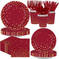 168Pcs Burgundy and Gold Party Supplies Serves 24 | Burgundy Plates and Napkins by Greencian