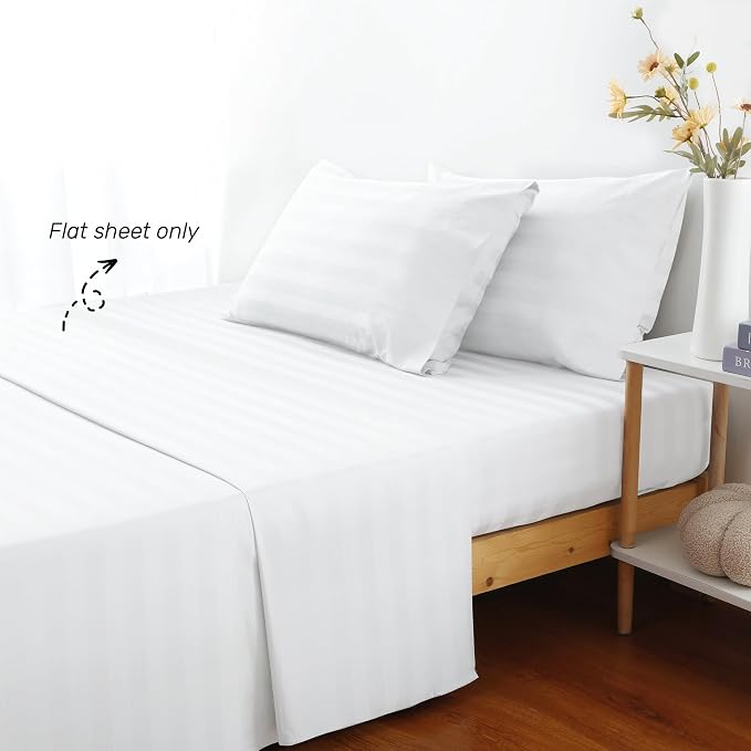 Flat Sheet Only Cal King Size, 400 TC 100% Egyptian Cotton Flat Sheet Striped - Image 2