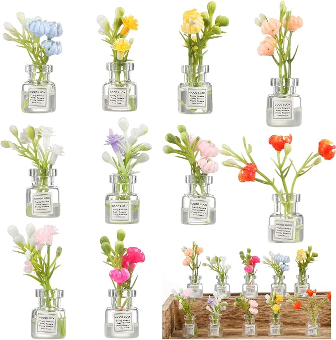 10Pcs Miniature Dollhouse Plant Flowers 1:12 Glow in The Dark Vase | Tiny Plant by Unknown