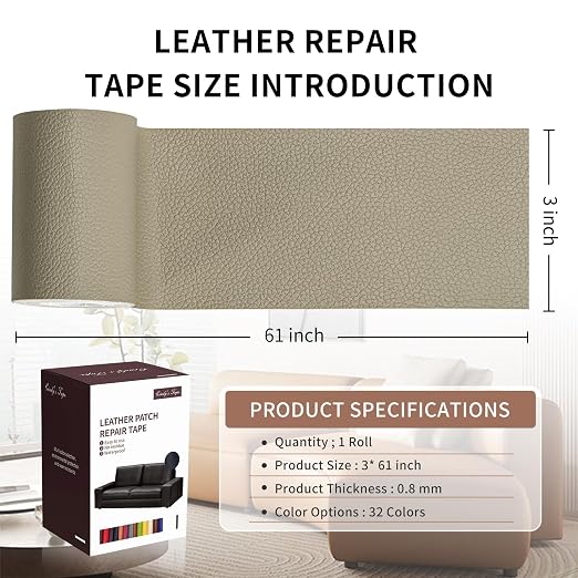 Leather Repair Patch Tape, Medium Grey Beige 3 x 61 Inches Self Adhesive - Image 2