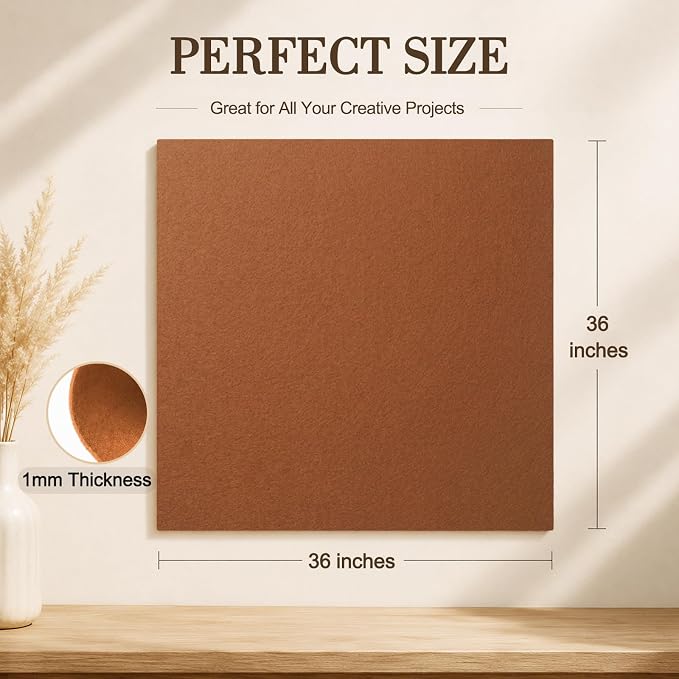 Camel Brown Large Felt Fabric 36" x 36", 1mm Stiff Felt Sheet, Nonwoven Fabric - Image 3