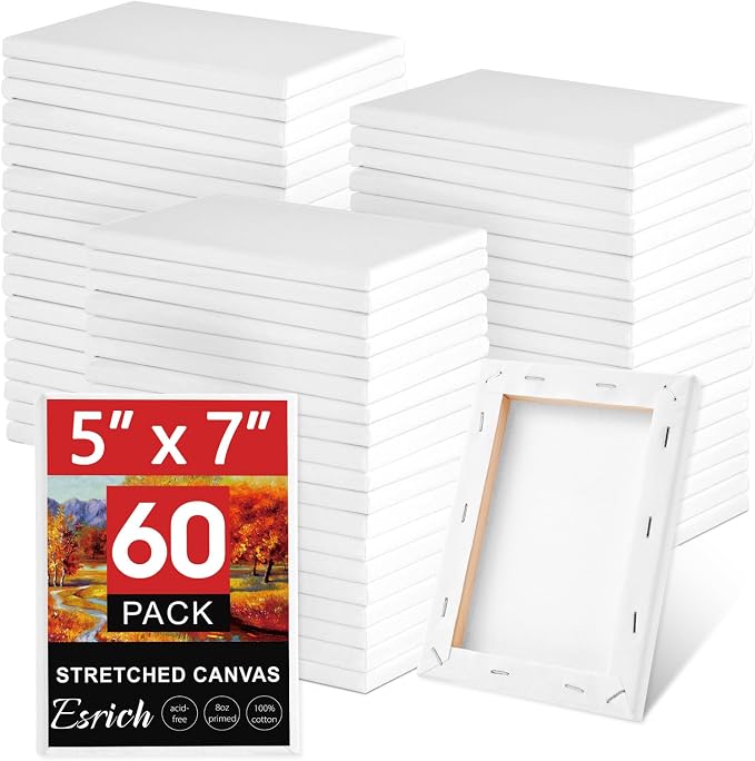 ESRICH Stretched Canvas for Painting 5x7, 60 Pack Small Canvases for Painting by ESRICH