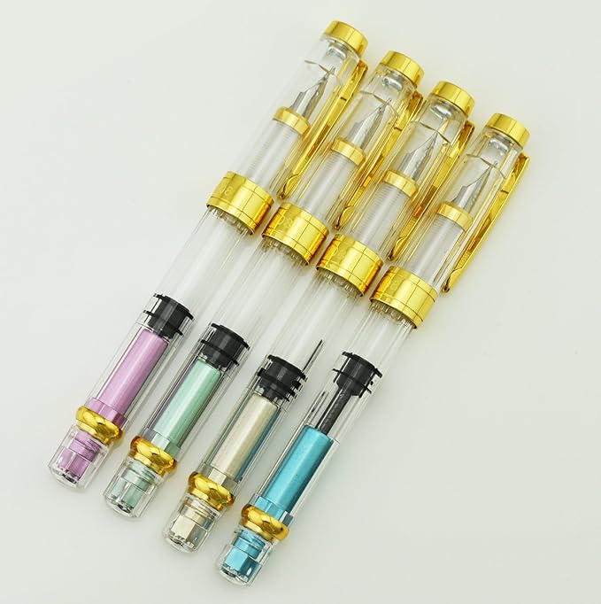 Lanxivi 4 PCS Yongsheng 3008 Piston Fountain Pen Fine Nib Transparent Diversity - Image 8