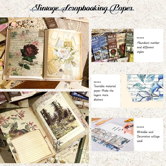 160Pcs Vintage Scrapbook Supplies Set, 4 Styles of Scrapbook Paper - Image 6