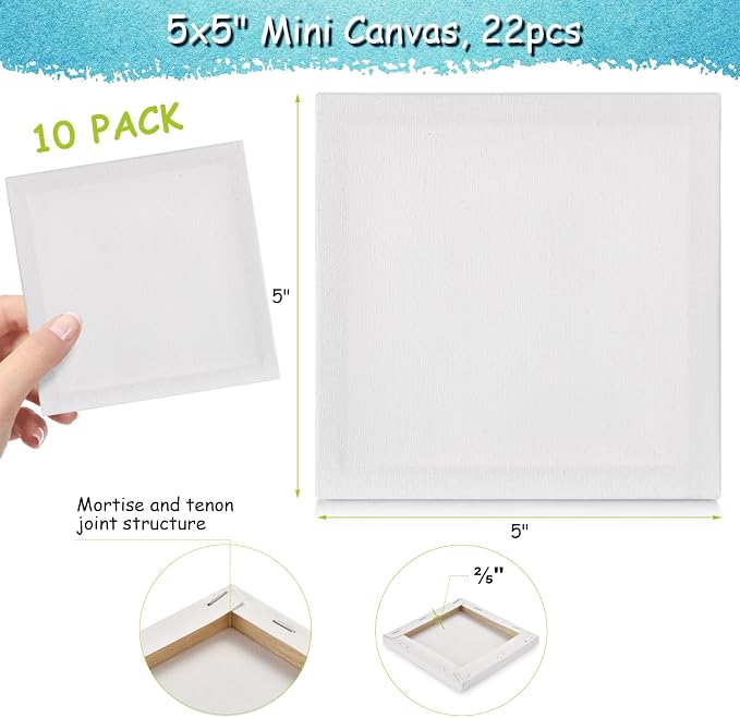 22PCS Mini Canvases for Painting – 5 x 5 in Bulk Small Square Stretched Canvases - Image 2