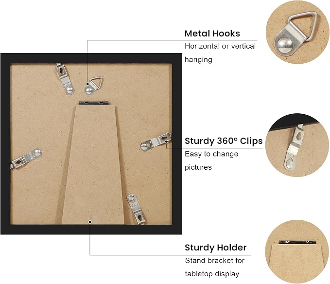 8x8 Picture Frame with Wavy Mat, Wooden Real Glass 8 x 8 Photo Frame - Image 4