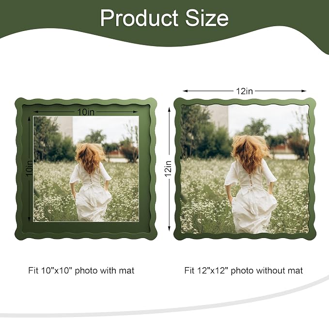 12x12 Picture Frame with Mat for 10x10, Wavy Edge Wooden Real Glass Photo Frame - Image 3