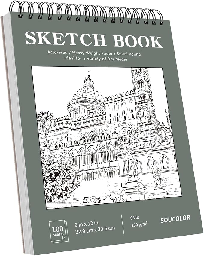 Soucolor Sketch Book 9x12, Drawing Paper Pad 68lb/100gsm Acid-Free | 100 Sheets by Soucolor