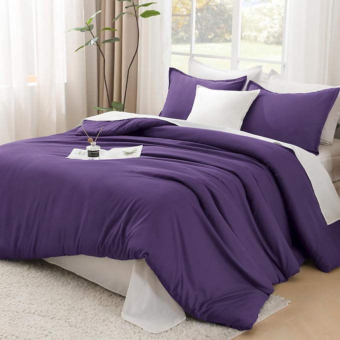 Litanika Dark Violet Purple Comforter Set King Size, 3 Pieces Lightweight Solid - Image 2