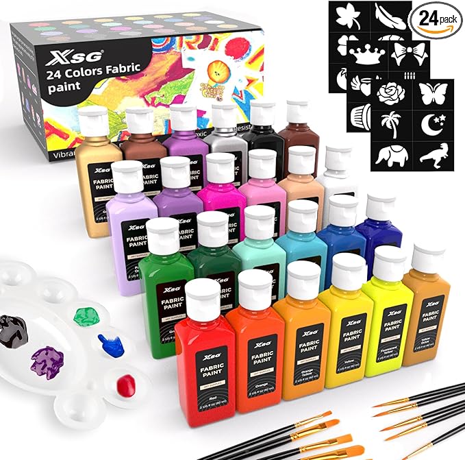 24 Colors Fabric Paint For Clothes Permanent, Soft Fabric Paint in Bottles by XSG