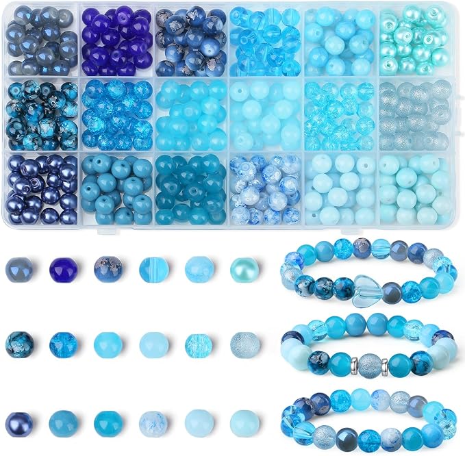 DUQGUHO 8mm Blue Beads for Jewelry Making Blue Glass Beads for Crafts Round by DUQGUHO