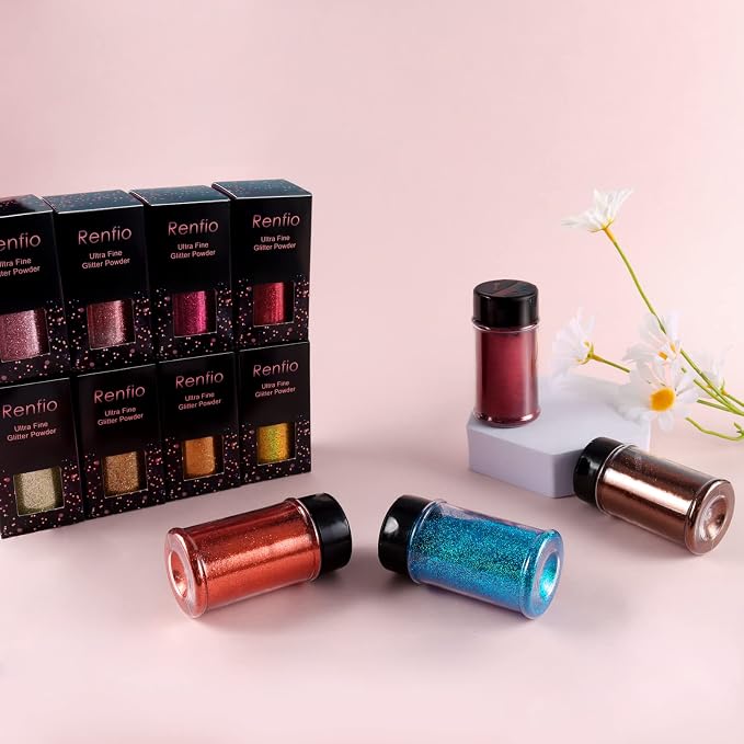 Renfio Holographic Ultra Fine Glitter Powder Metallic Resin Glitter 2.11 Oz PET - Image 6