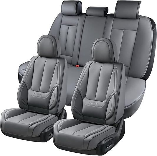 Coverado Car Seat Covers Full Set, Seat Covers for Cars, Gray Car Seat Protector Waterproof, Nappa Leather Car Seat Cushion, Car Seat Covers Front Seats and Back Fit for Most Cars