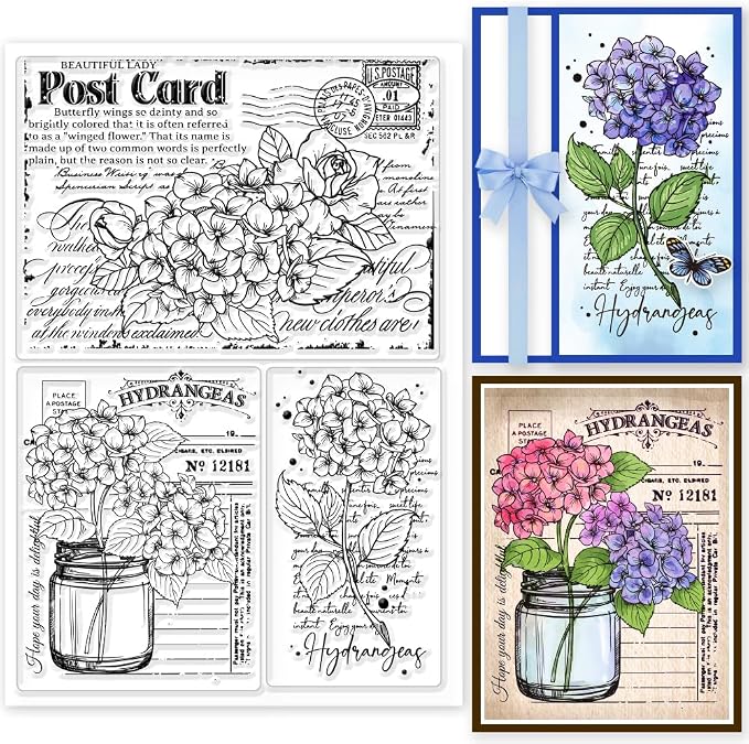 GLOBLELAND Hydrangeas Background Postcard Clear Stamps by GLOBLELAND