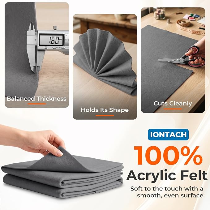 IONTACH 18" X 18" Soft Felt Sheets 1.6mm Thick | Acrylic Felt Fabric Sheets - Image 3