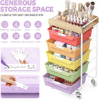 SYKIARIOL Utility Cart with 5 Labeling Drawers and Wooden Tabletop – Rolling - Image 5