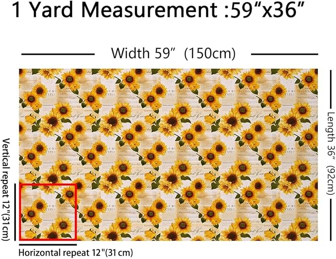 Sunflower Upholstery Fabric for Chairs, Vintage Style Blossom Flowers Outdoor - Image 2