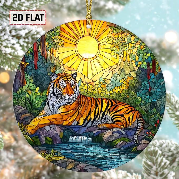 3D Effect Printed Tiger Christmas Acrylic Ornament, Majestic Tiger Ornaments - Image 2