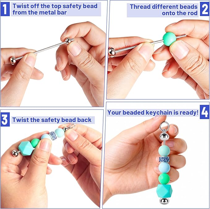 50 PCS Blank Beadable Keychain Bars, Metal DIY Bead Keychain Key Chain Making - Image 4
