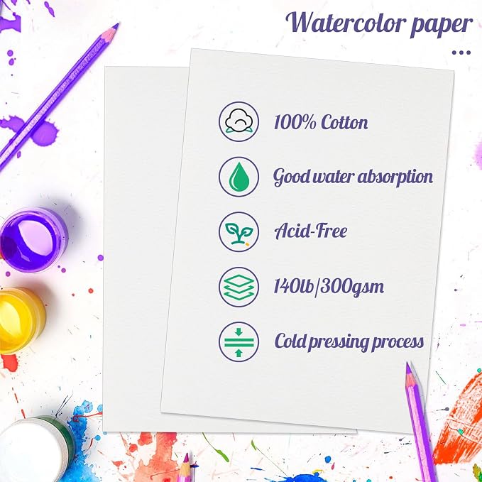 300 Sheets Watercolor Paper, 140 lb/300 GSM Cold Press Watercolor Paper Bulk - Image 3