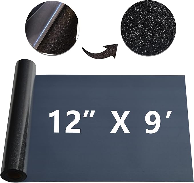 Black Glitter HTV Heat Transfer Vinyl Rolls12inch by 9feet PU Stretch Iron on - Image 4