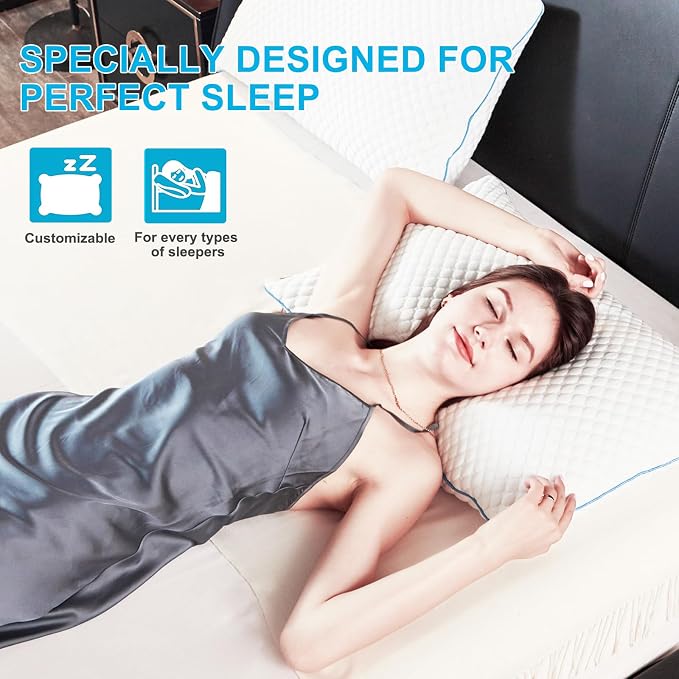 VVZ Cooling Bed Pillows Queen Size Set of 2, Shredded Memory Foam Pillows - Image 8