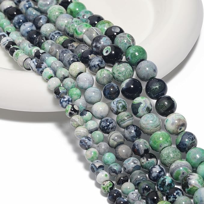 60pcs Round Loose Green Fire Agate Beads - Image 3