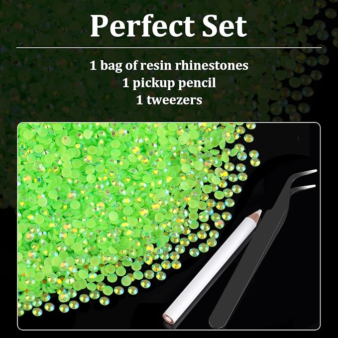 5000pcs 3mm Resin Rhinestones Bulk, Fluorescent Green AB Flatback Round Jelly - Image 4
