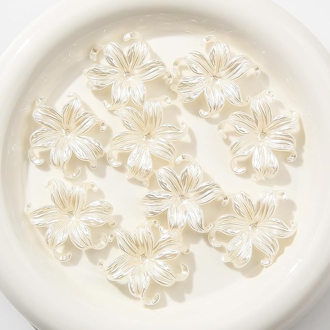 40pcs Flower Shape Beads White Pearl Flower Beads Color Lily Beads - Image 4