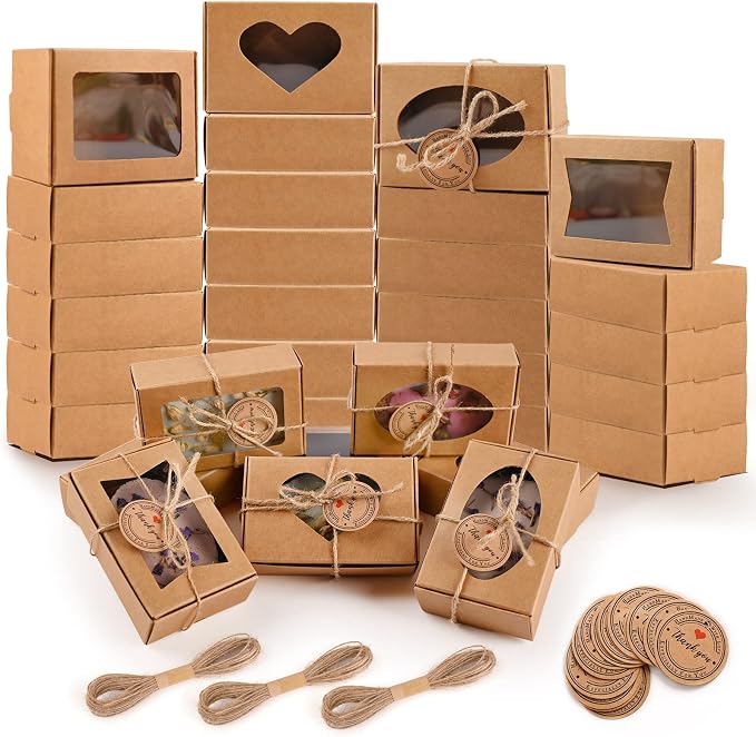 32 PCS Brown Soap Boxes for Homemade Soap, 3.54 X 2.36 X 1.18 Inch Soap by Moukiween