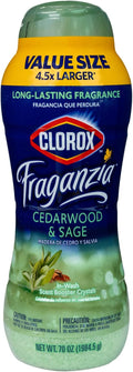 Clorox Fraganzia Laundry Scent Booster Crystals in Cedarwood & Sage Scent - Scented In-Wash Freshener Beads for Fresh, Clean, Great Smelling Clothes and Linens, 70 Oz