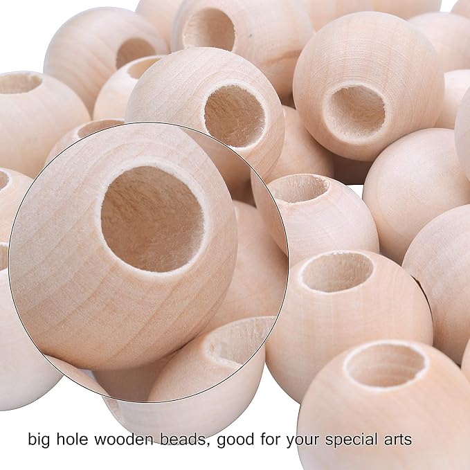 Jdesun 50 Pieces Wooden Beads, Natural Round Wood Loose Beads Wood Spacer 25mm - Image 3