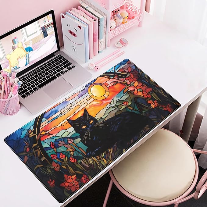 Mechanical Cattle Black Cat Desk Mat Vintage Sunset XXL Large Mouse Pad Laptop - Image 8