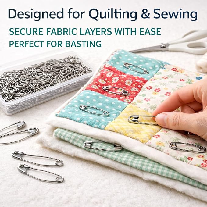 250 PCS 1.5 Inch Curved Safety Pins, Stainless Steel Quilting Pins | Curved - Image 2