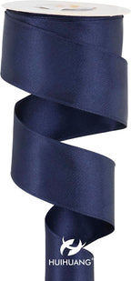 HUIHUANG Navy Blue Satin Wired Ribbon 1-1/2 inch Navy Double-Faced Satin Wire - Image 6