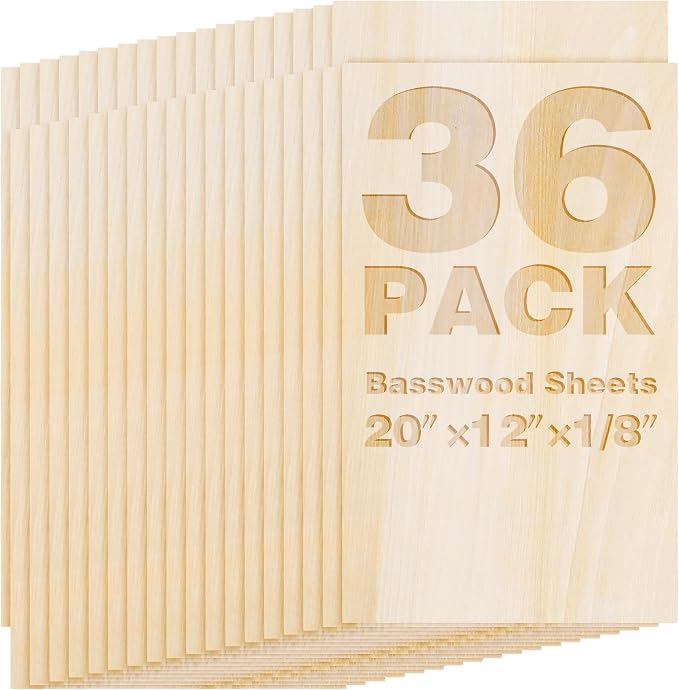 36 Pack Basswood Sheets 20"x12"x1/8", 3mm Basswood by Axincheng