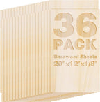 36 Pack Basswood Sheets 20"x12"x1/8", 3mm Basswood by Axincheng