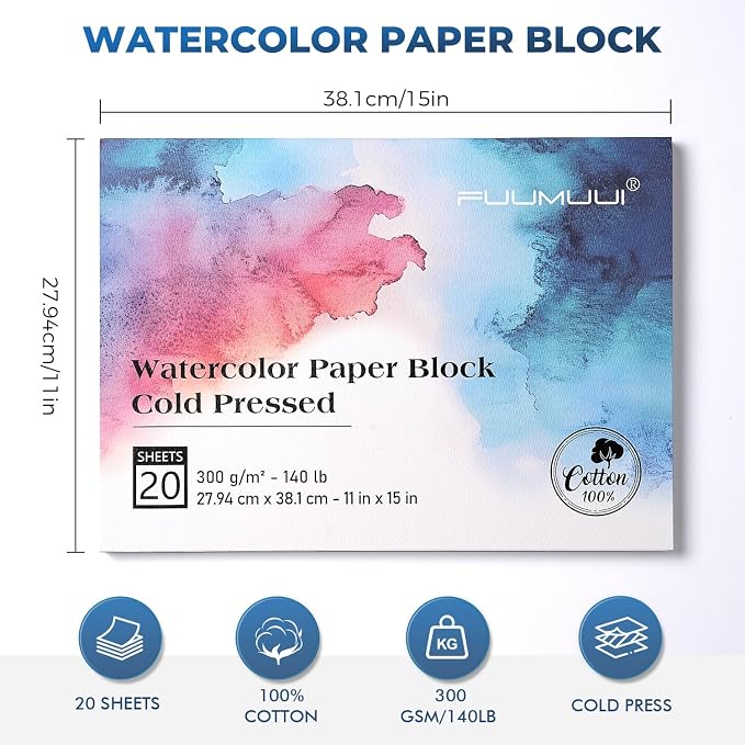 Watercolor Paper Block 11x15 Inch, Fuumuui 100% Cotton Watercolor Paper Pad of - Image 5