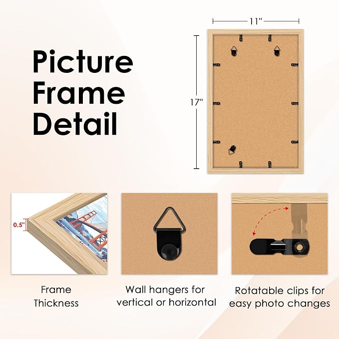 FIXSMITH 11x17 Picture Frame Natural Set of 2, Photo Frame - Image 3