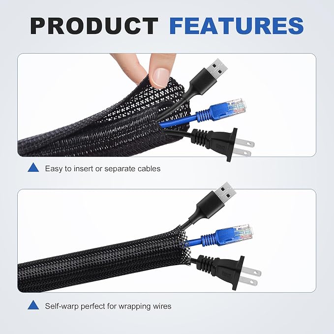 1/2” Cable Management Loom Wrap Sleeve Cord Wire Hider Organizer Covers | - Image 3