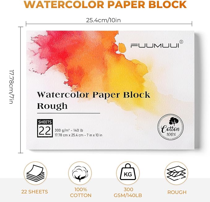 Fuumuui 7×10 Watercolor Paper Block, Textured Rough 100% Cotton Watercolor Paper - Image 6