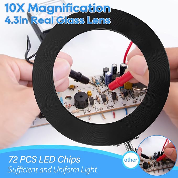 10X Magnifying Glass with Light, Adjustable Swing Arm 72 LEDs Real Glass Lens - Image 3