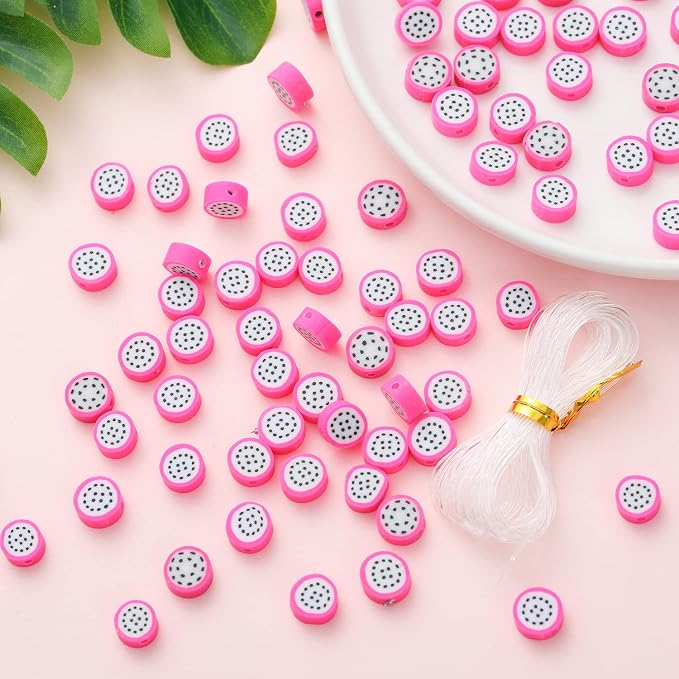 100pcs Dragon Fruit Polymer Clay Spacer Beads by LUBINGSHINE