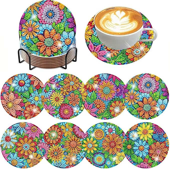 ijbnhd 8 Pcs Flowers Diamond Art Coasters by ijbnhd
